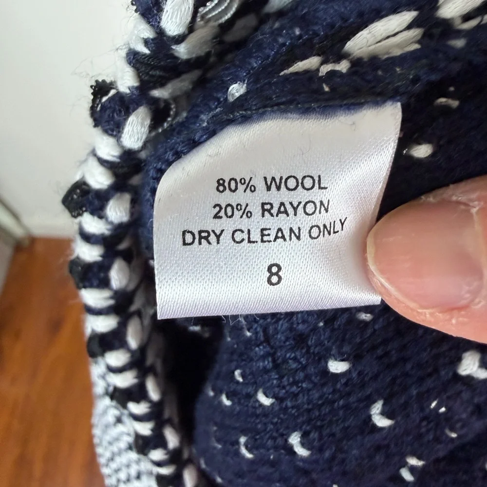 St John Tweed Knit Pencil Skirt Blue White Size 8